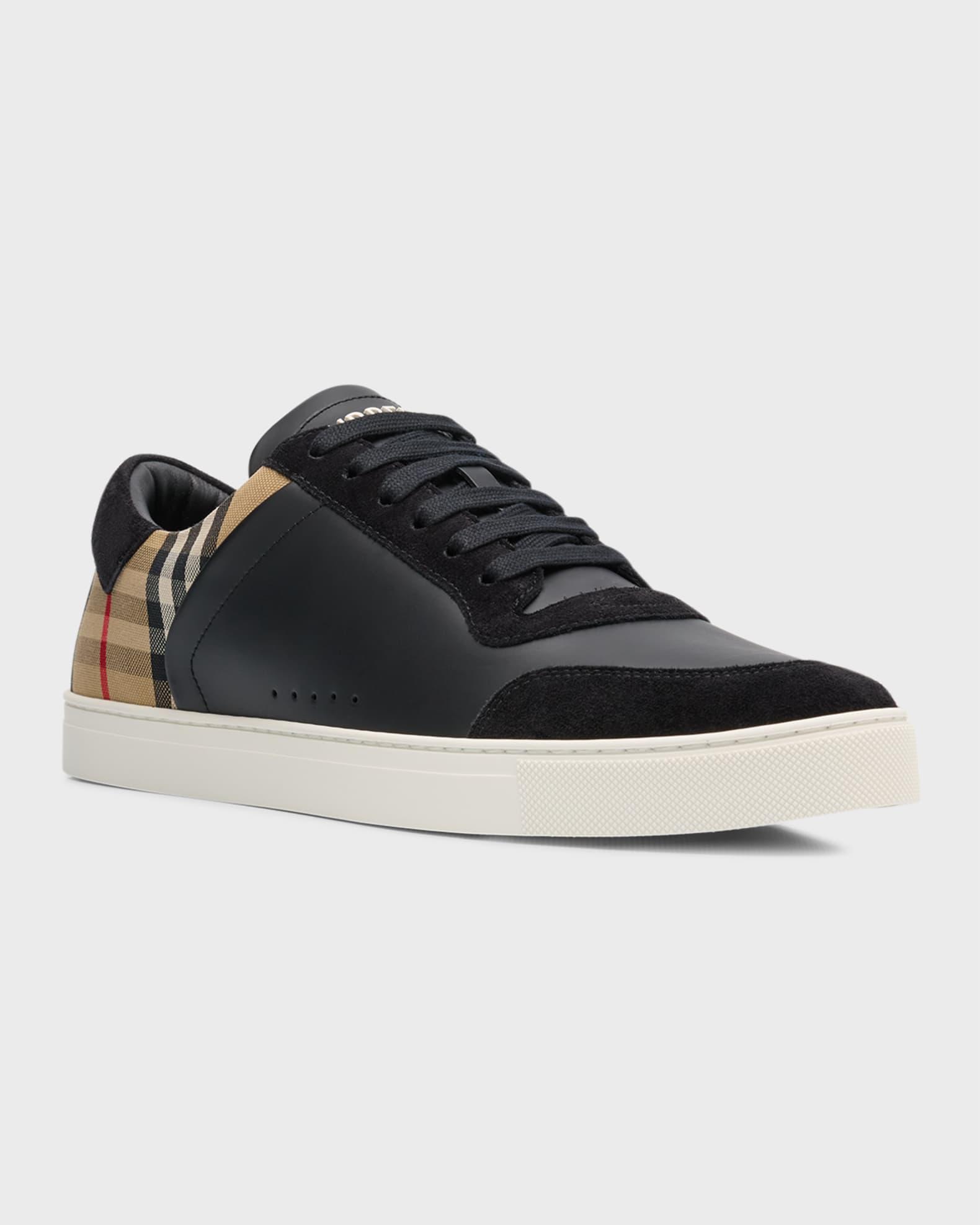 Mens Stevie Check Leather & Canvas Sneakers Product Image