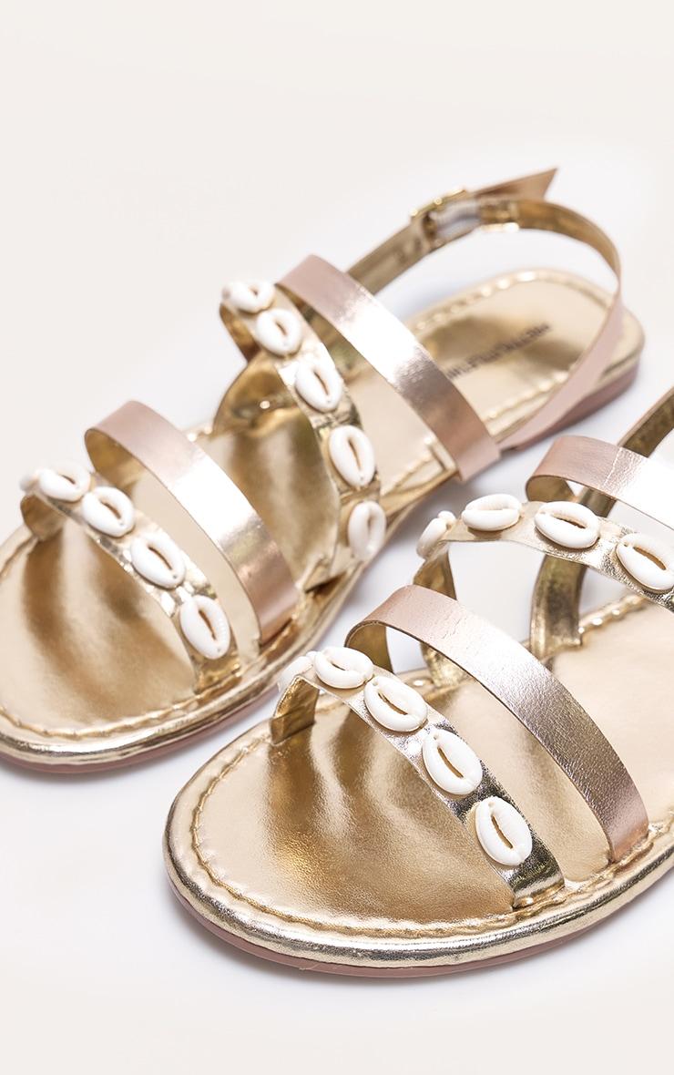 Gold Real Leather Wide Fit Round Toe Shell Strap Sandals Product Image