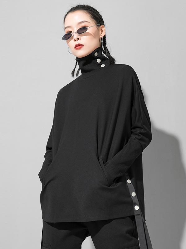 Original Solid Stand Collar T-Shirts Tops Product Image