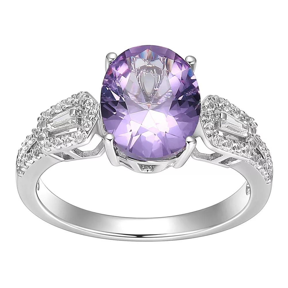 Rhodium-Plated Sterling Silver Lab-Created Alexandrite and Lab-Created White Sapphire Ring, Women's, Size: 8 Product Image