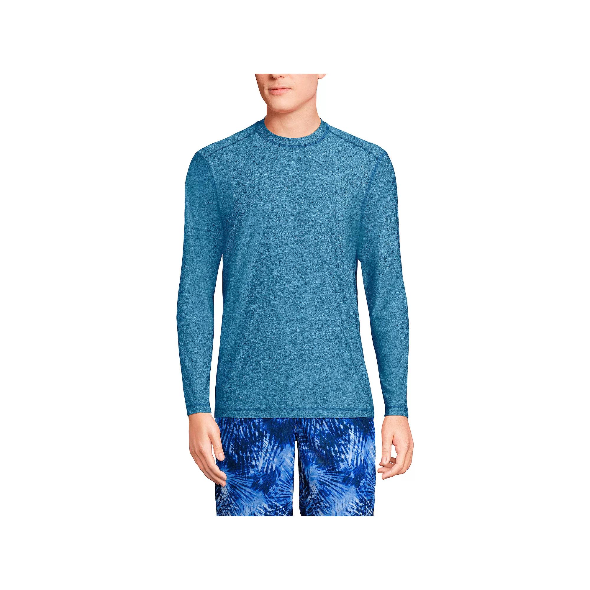 Mens Lands End Long Sleeve UPF 50 Swim Tee Tea Leaf Grey Product Image
