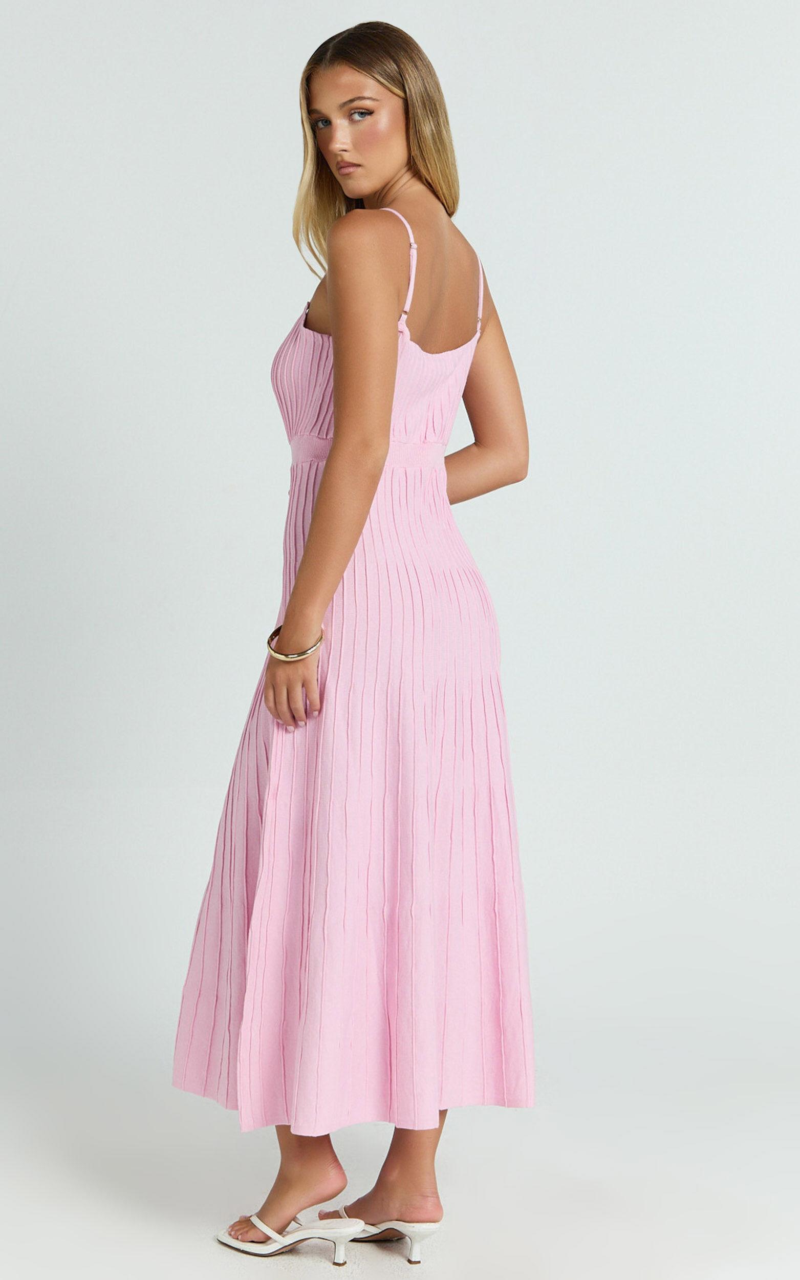 Donissa Midi Dress - Panelled Knit Dress in Pale Pink Product Image