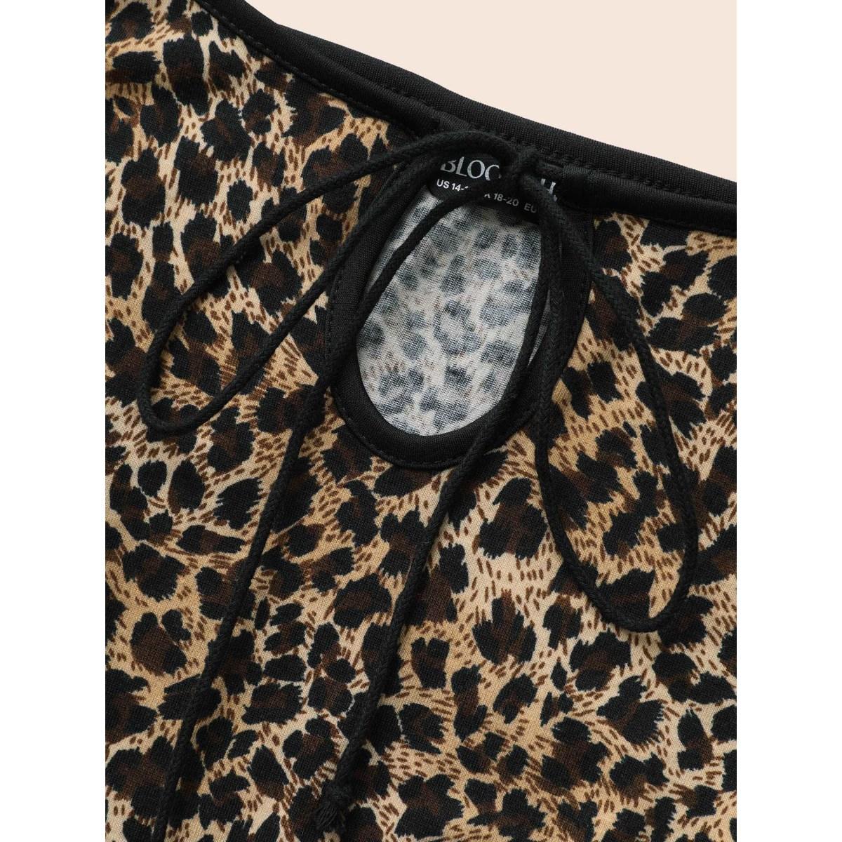 Plus Size Leopard Print Tie Knot Slim Fit Dress Black Women Elegant Tie knot U-neck Sleeveless Curvy BloomChic 26/4X Product Image