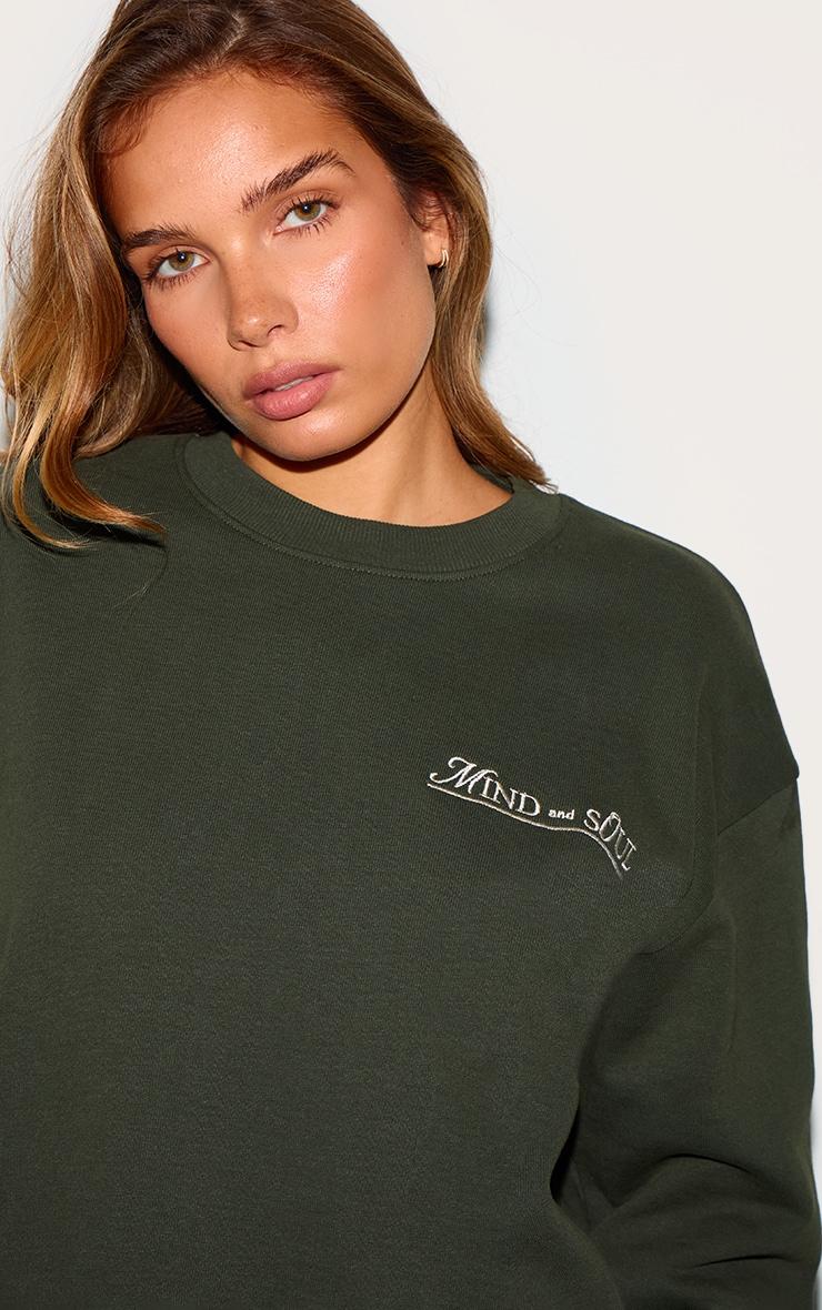 Khaki Mind & Soul Premium Print Oversized Sweatshirt Product Image