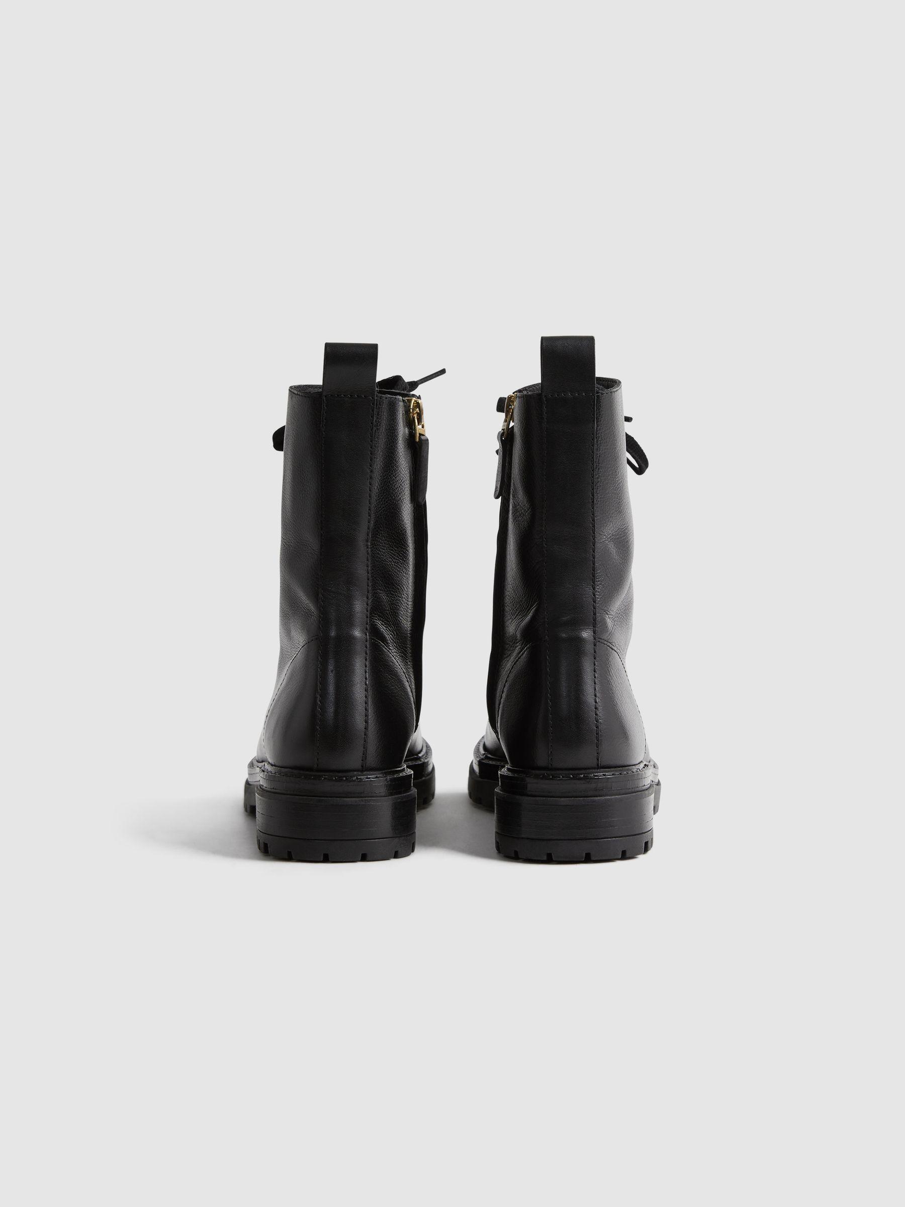 Leather Lace-Up Boots in Black Product Image
