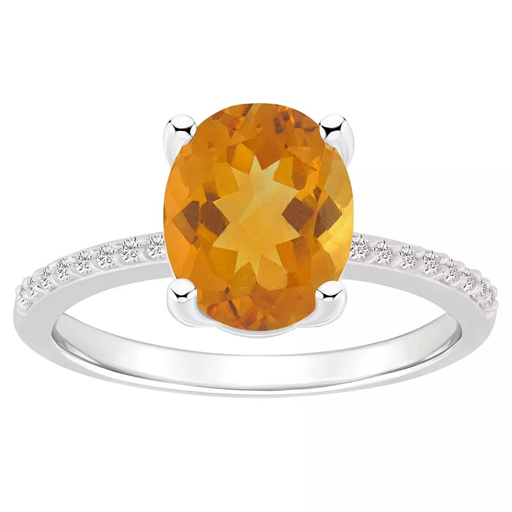 Alyson Layne 14k White Gold Oval Citrine & 1/10 Carat T.W. Diamond Ring, Women's, Size: 7 Product Image