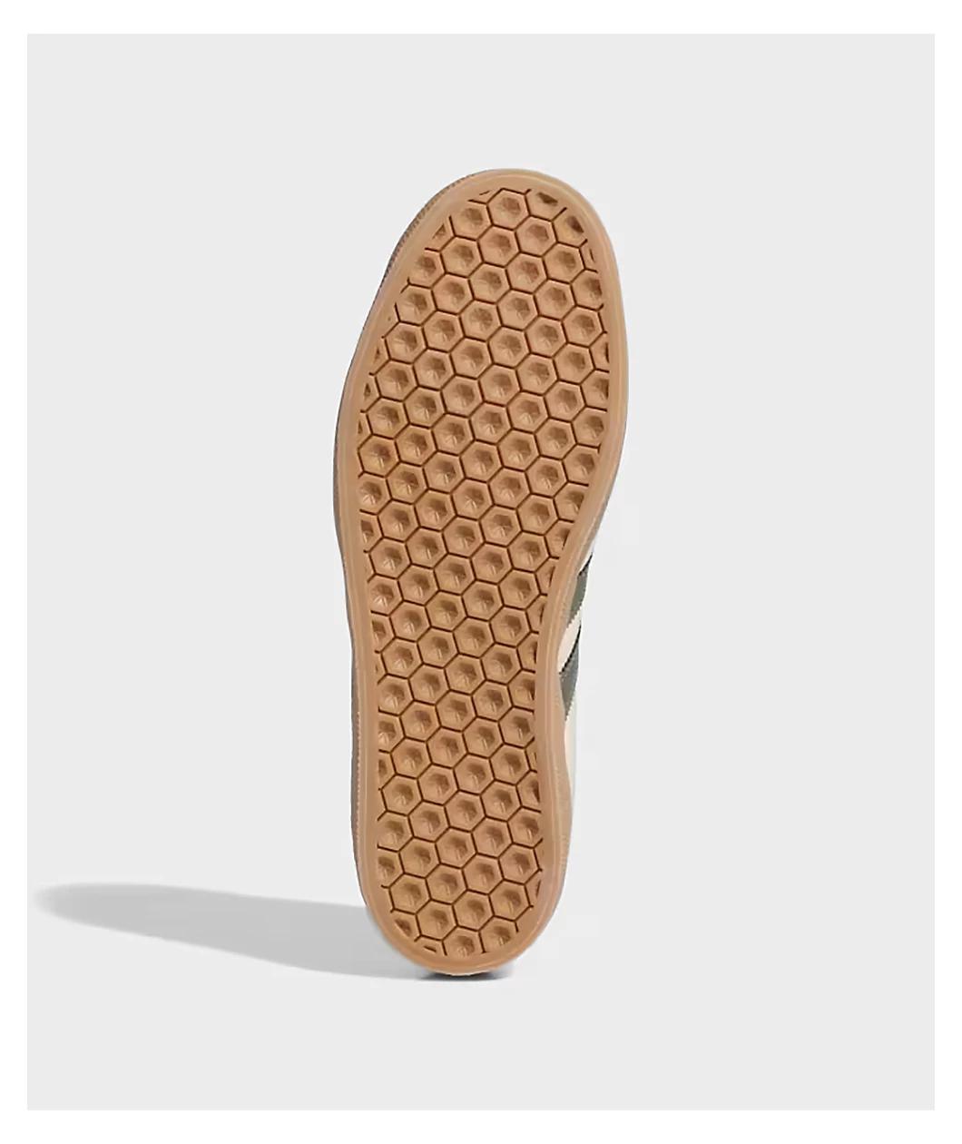 adidas Gazelle ADV Ecru Tint, Focus Olive & Gum Skate Shoes Product Image