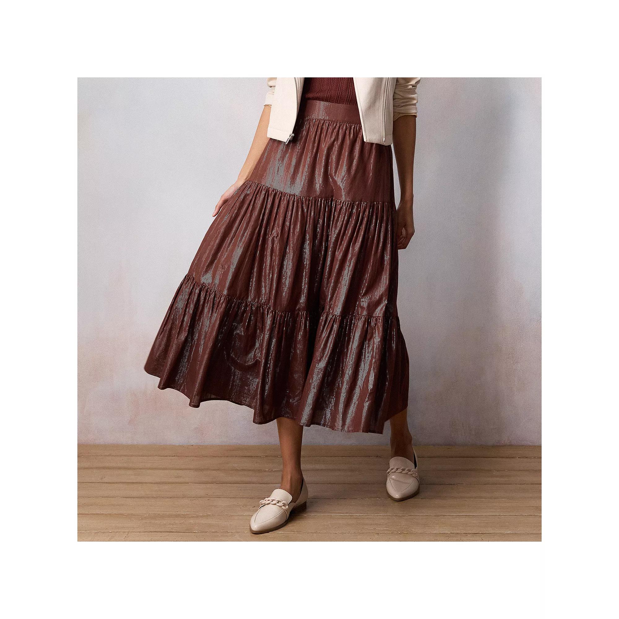 Women's LC Lauren Conrad Tiered Midi Skirt, Size: XS, Perry Brown Product Image