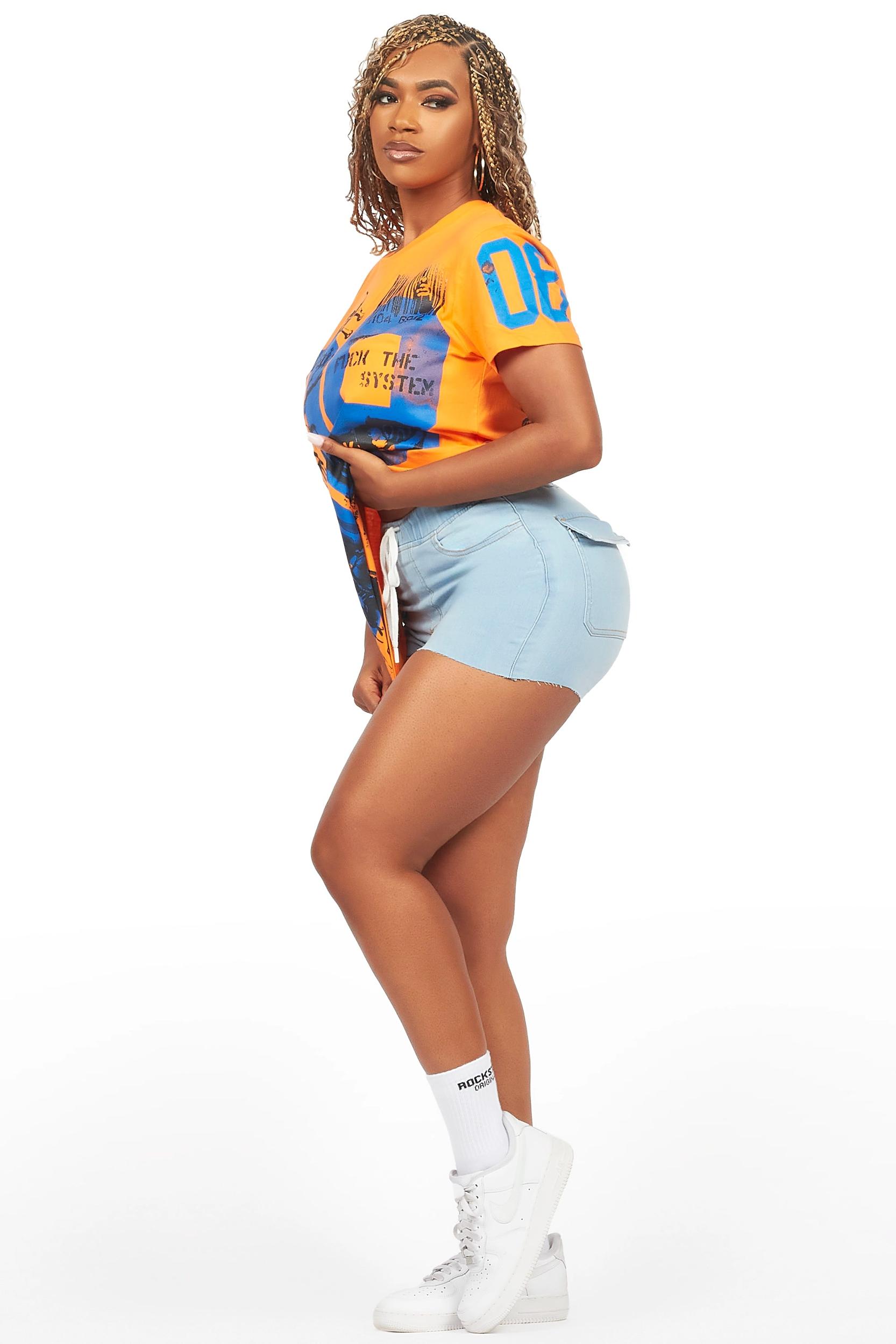 Ahmani Orange/Blue Denim Short Set Female Product Image