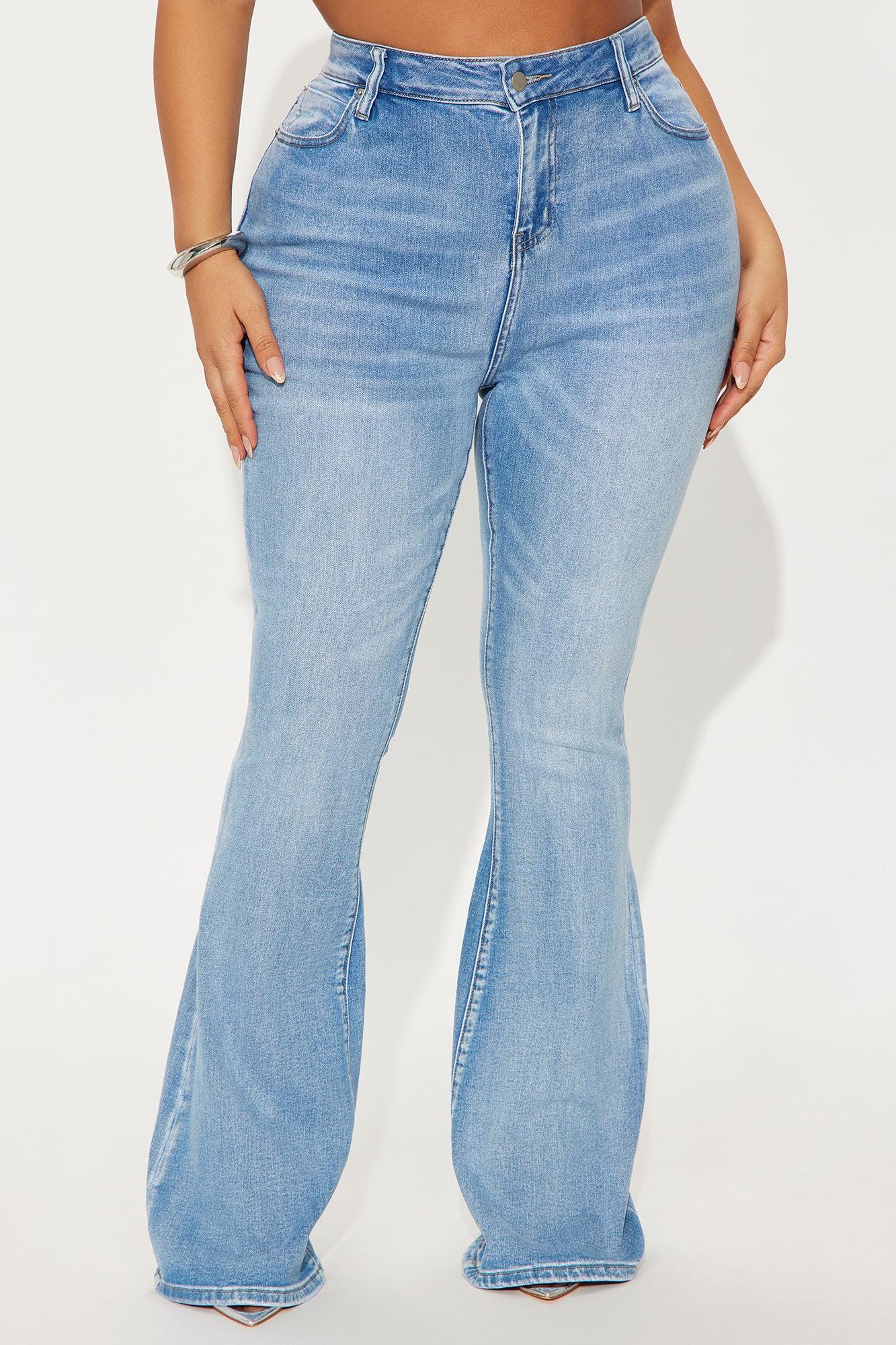 Taking Flight Butterfly Embellished Stretch Flare Jeans - Medium Wash Product Image