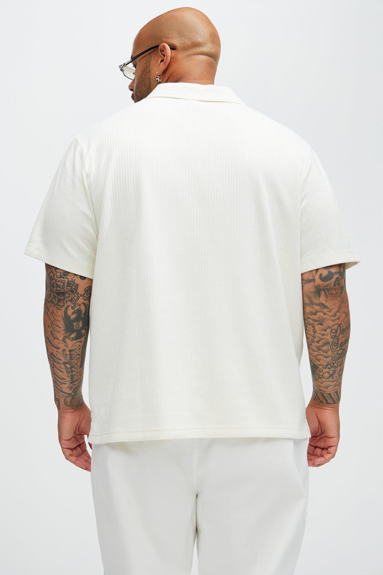 Franklin Stripe Knit Johnny Collar Shirt - Cream Product Image