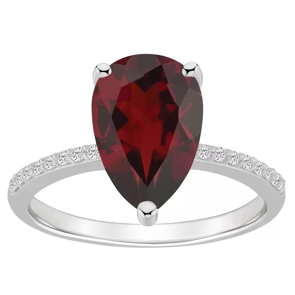 Alyson Layne 14k White Gold Pear Shape Garnet & 1/10 Carat T.W. Diamond Ring, Women's Product Image