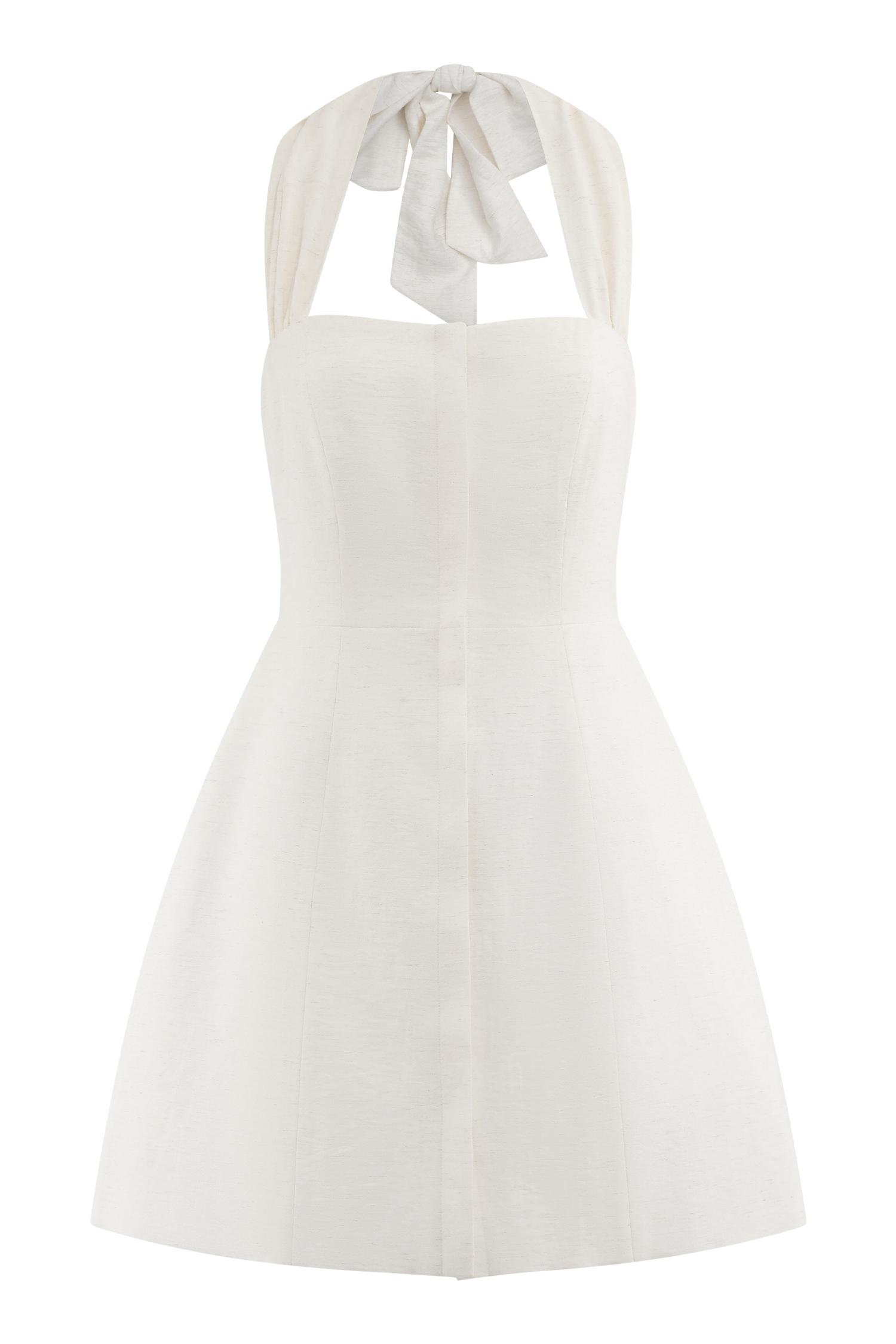 Anya Linen Halter Mini Dress - Oat Marle Product Image