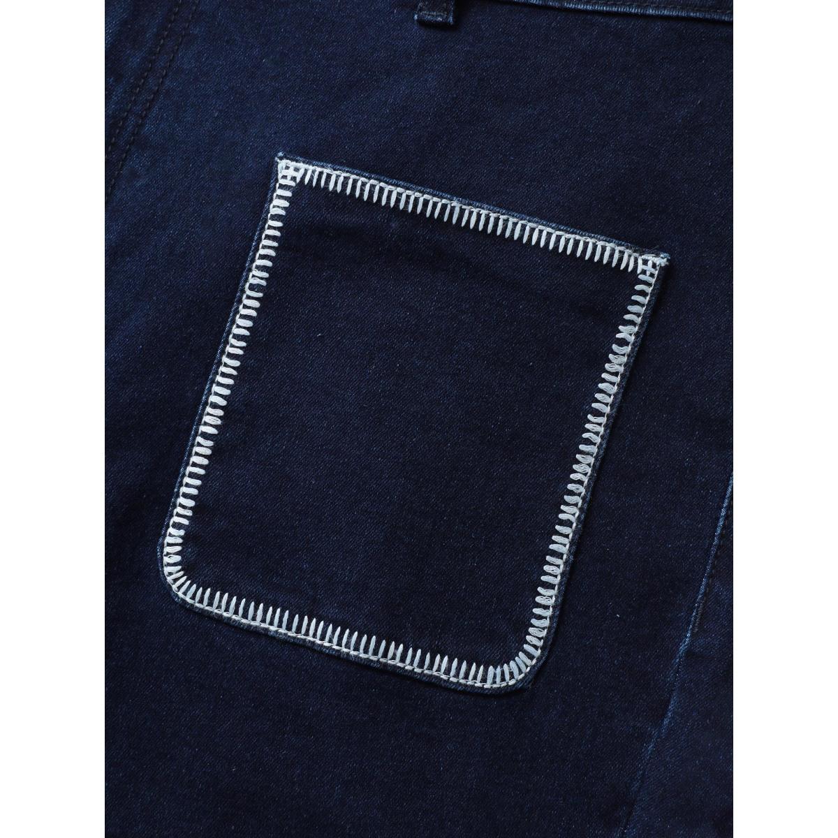 Plus Size Embroidered Front Pockets Straight-Leg Jeans Women Midblue Leisure High stretch Slanted pocket Jeans BloomChic 16/1X Product Image