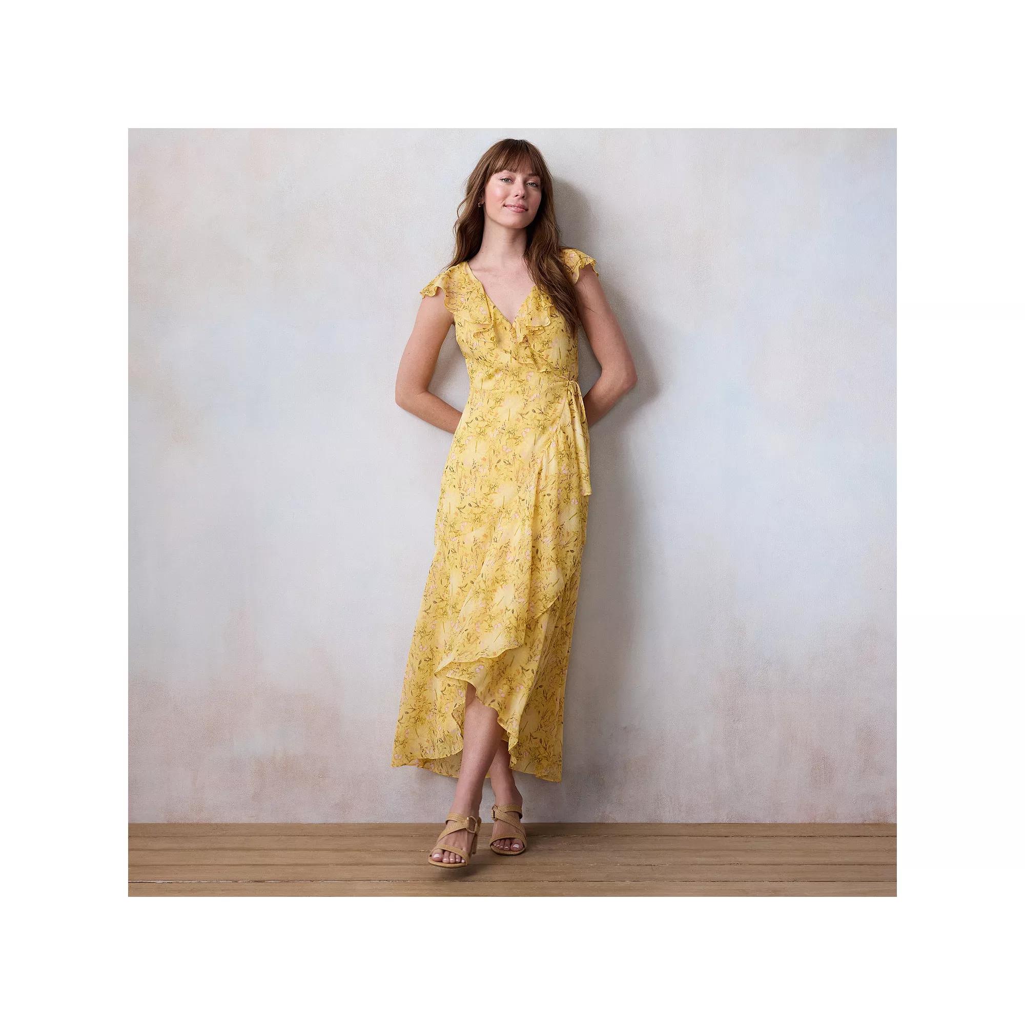 Women's LC Lauren Conrad Flutter Sleeve Wrap Maxi Dress, Size: XS, Yellow Lexi Wallpaper Product Image