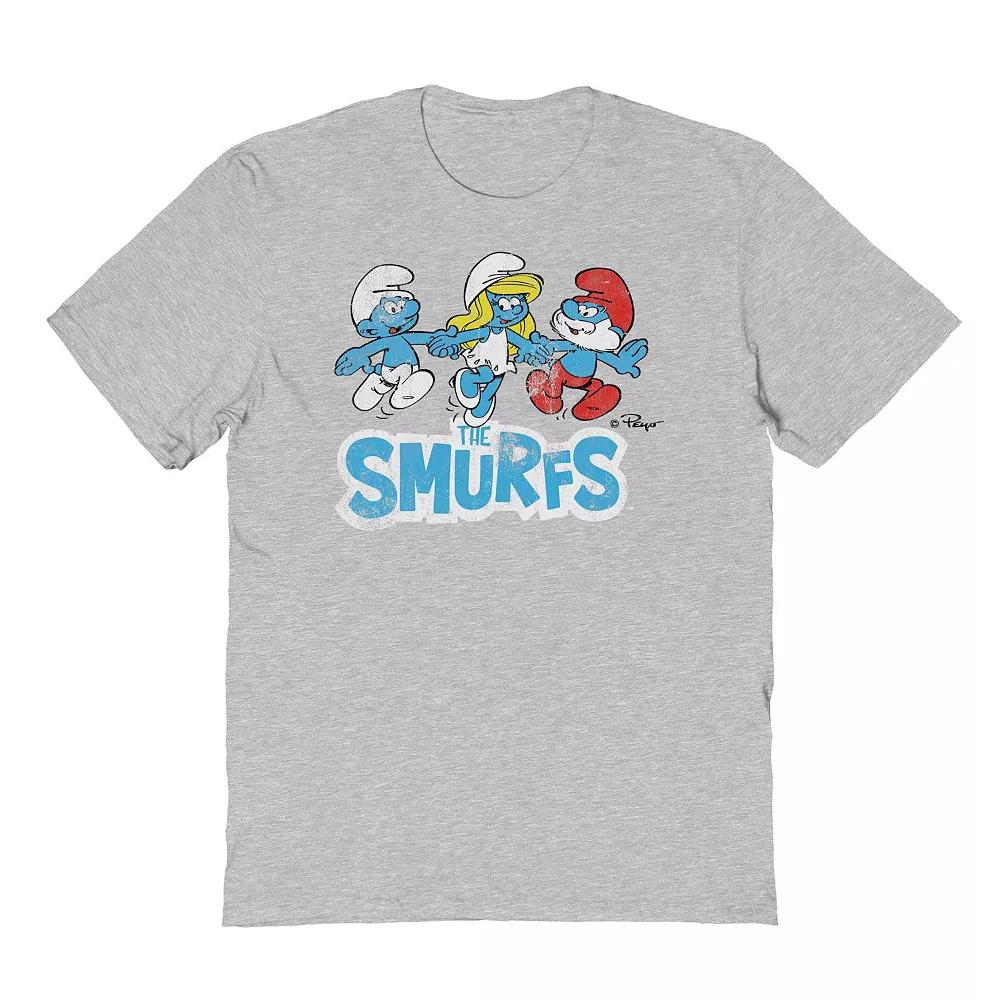 Men's Smurfs Holding Hands Distressed Graphic Tee, Size: XL, Sport Gray Product Image