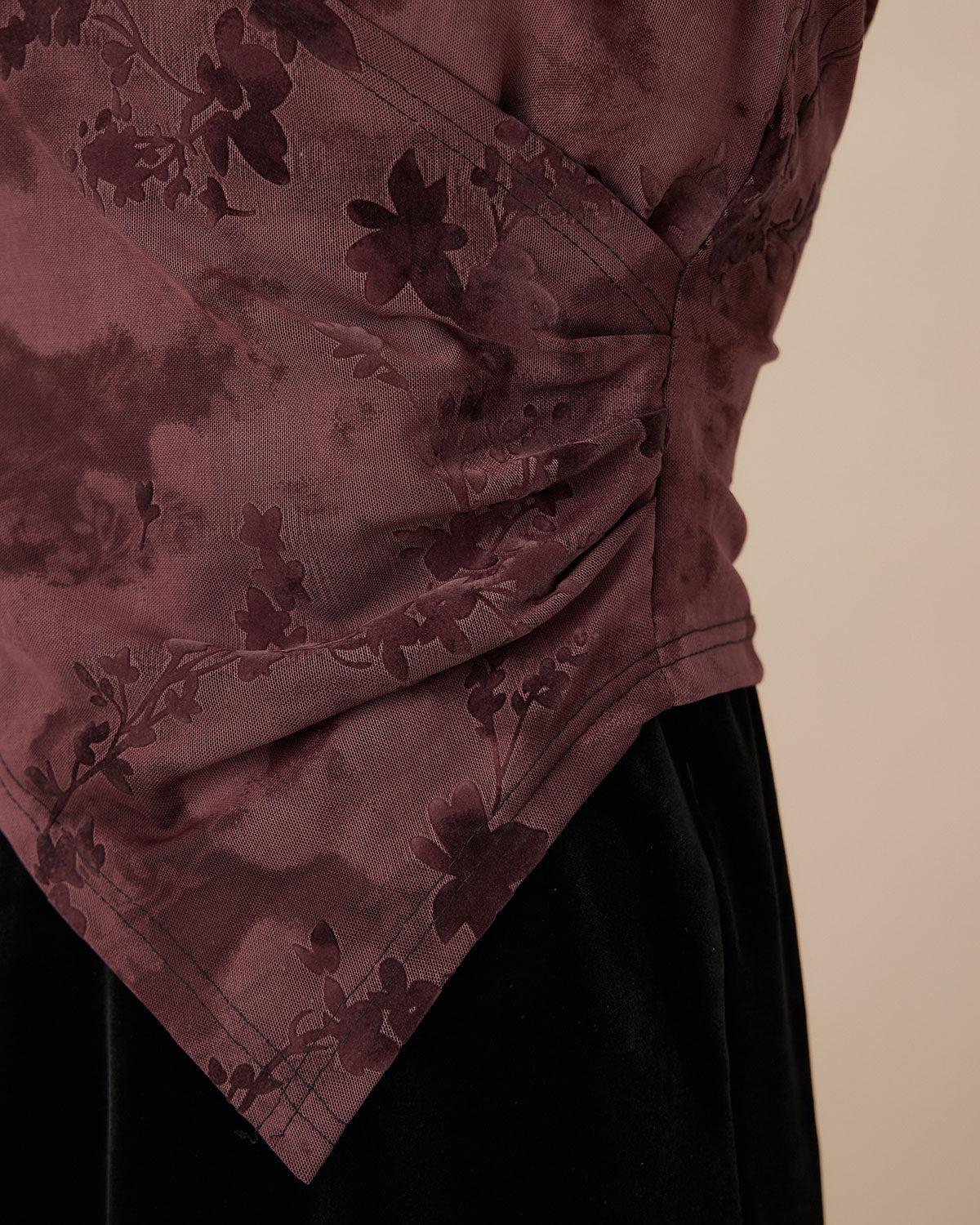 Purple Floral Ruched Wrap Tee Product Image