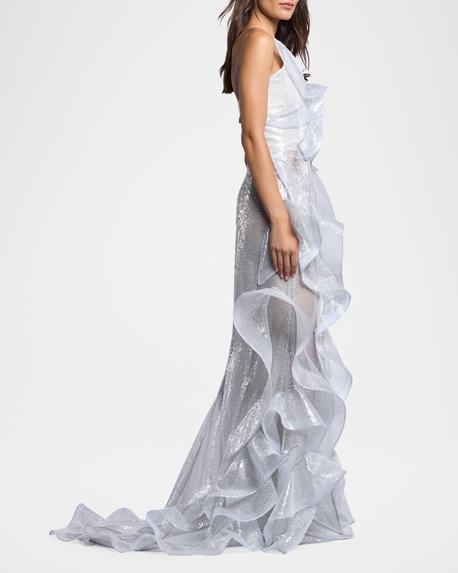 Refraction Strapless Ruffle Sequin Trumpet Gown Product Image