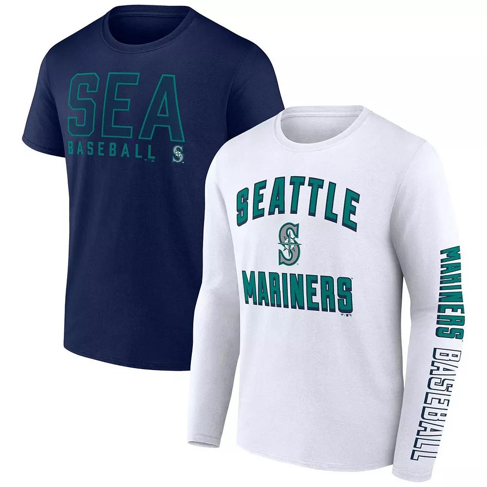 Men's Fanatics Branded Navy/White Seattle Mariners Two-Pack Combo T-Shirt Set, Size: Small, Blue Product Image