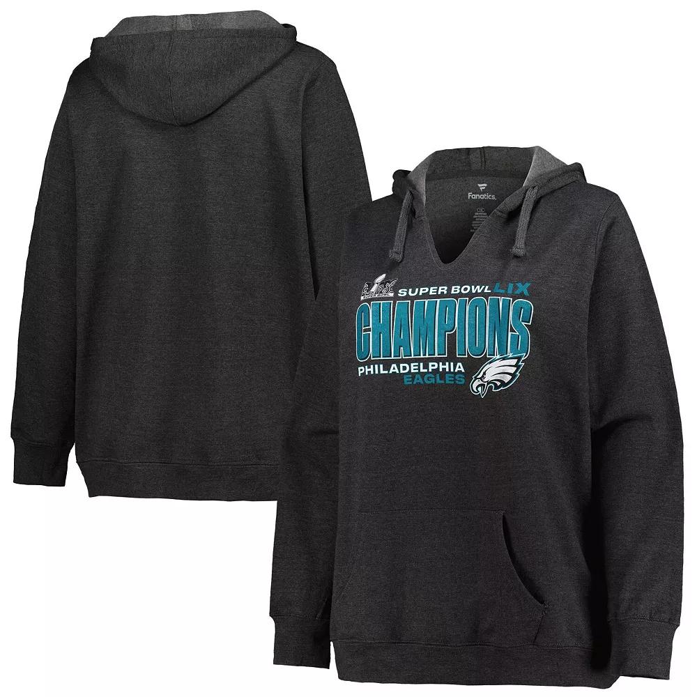 Women's Fanatics  Heather Charcoal Philadelphia Eagles Super Bowl LIX Champions Plus Size Under The Lights Pullover Hoodie, Size: 3XL Product Image