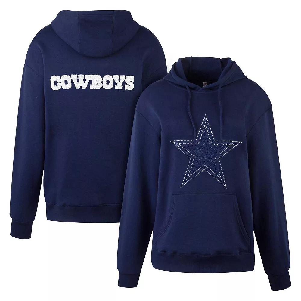 Women's Cuce Navy Dallas Cowboys Rhinestone Logo Wordmark Pullover Hoodie, Size: 3XL, Blue Product Image