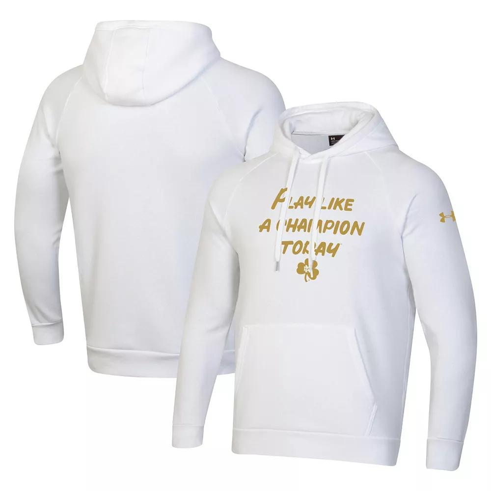 Men's Under Armour White Notre Dame Fighting Irish PLACT Gold Rush Rival Raglan Pullover Hoodie,  Product Image