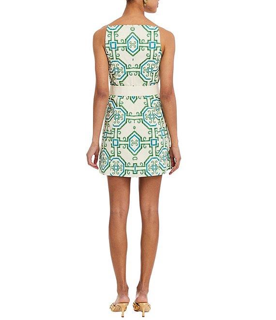 Mestiza New York Havana Printed Poplin High Square Neck Sleeveless Fit-And-Flare Belted Mini Dress Product Image