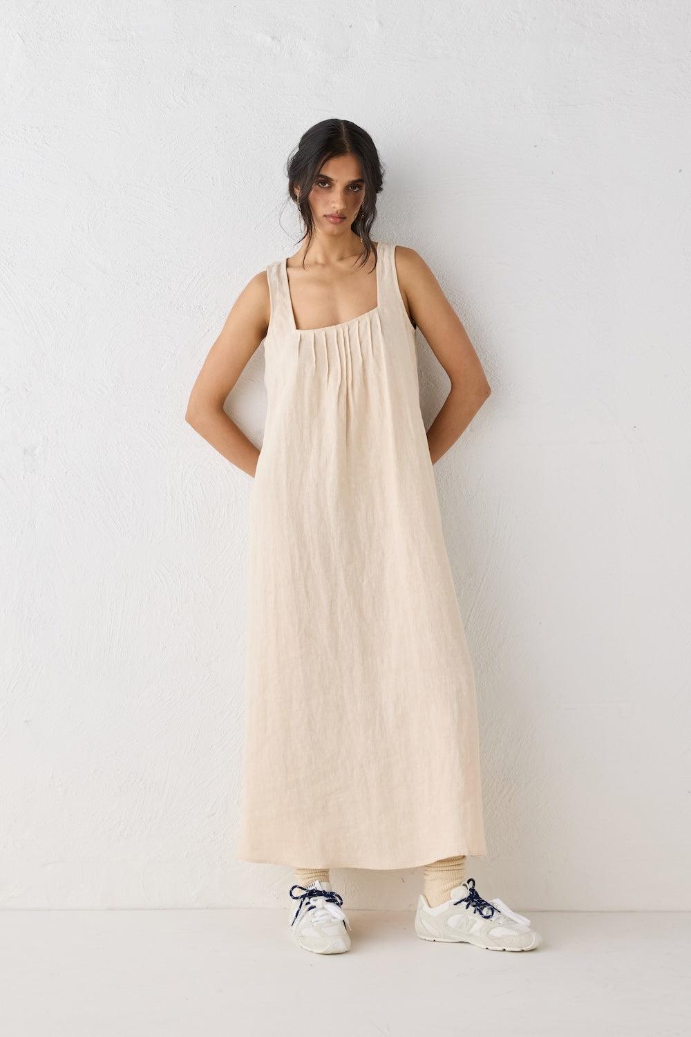 San Paolo Smock Linen Midi Dress Natural Product Image
