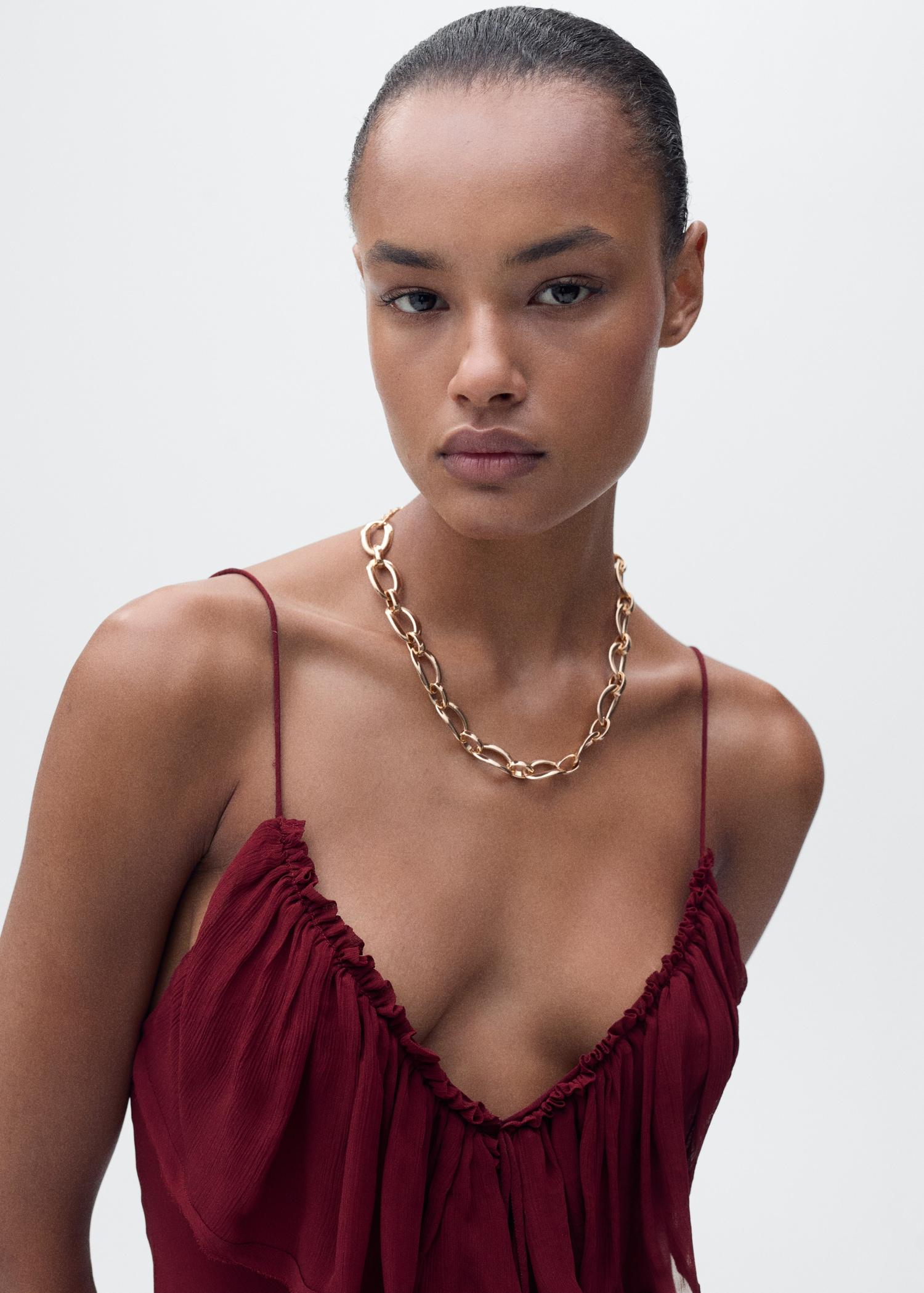 Chiffon dress with ruffle detail - Women | MANGO USA Product Image