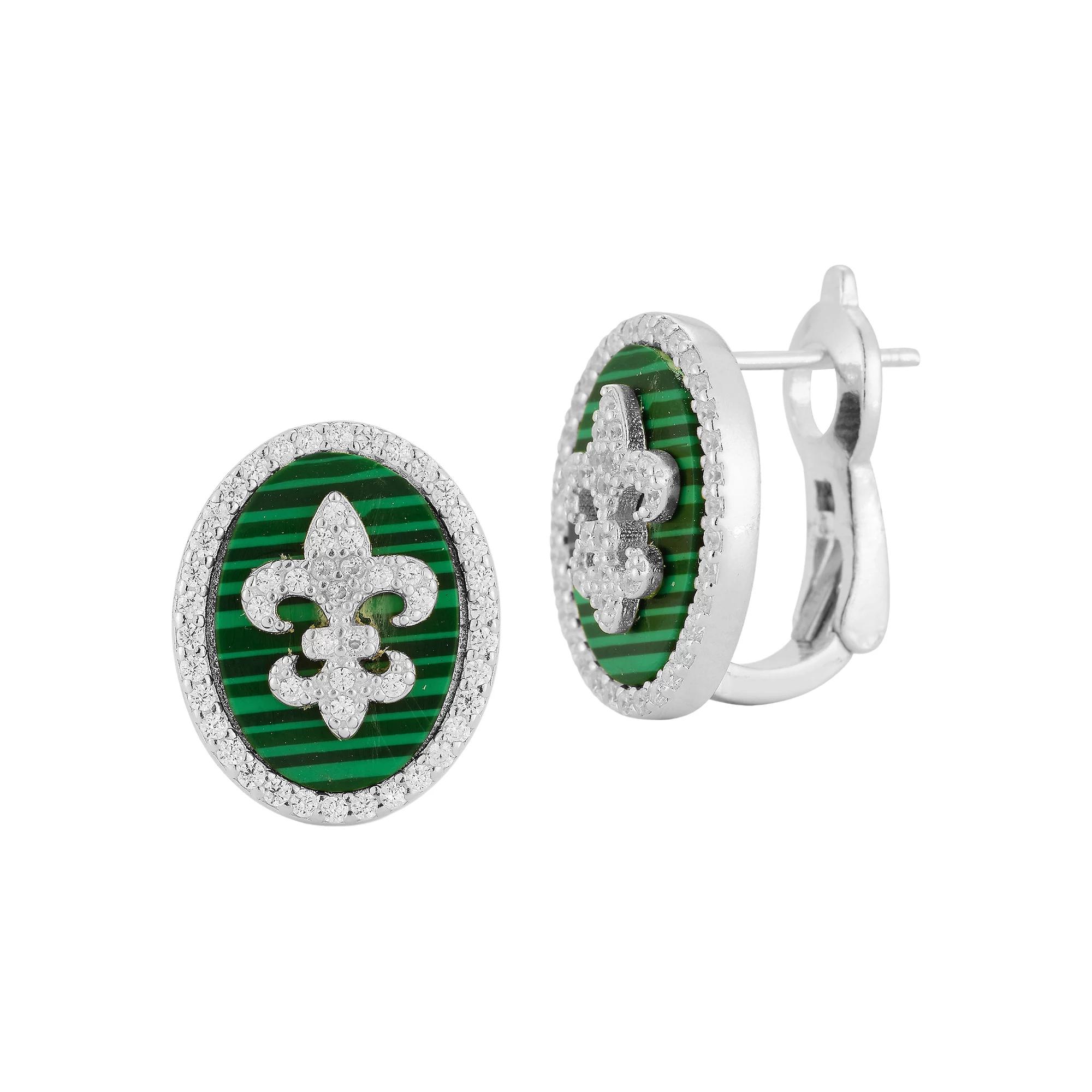Sunkissed Sterling Cubic Zirconia & Green Malachite Earrings, Women's, Silver Tone Product Image