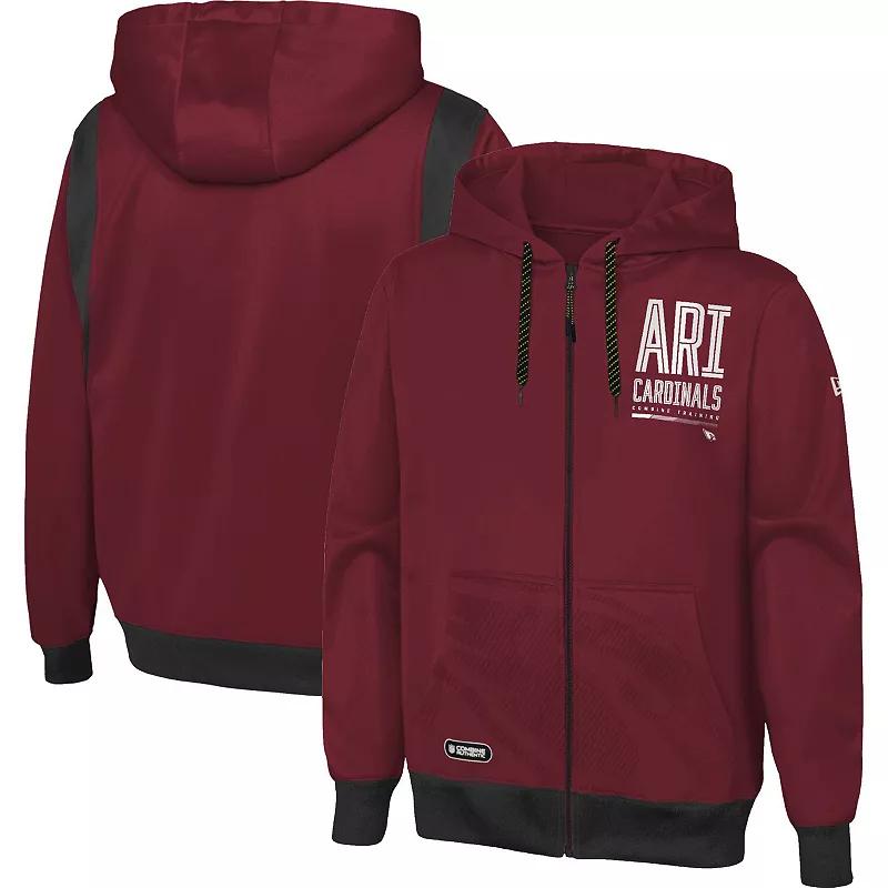 Men's New Era Cardinal Arizona Cardinals Combine Authentic Drop Back Full-Zip Hoodie,  Product Image