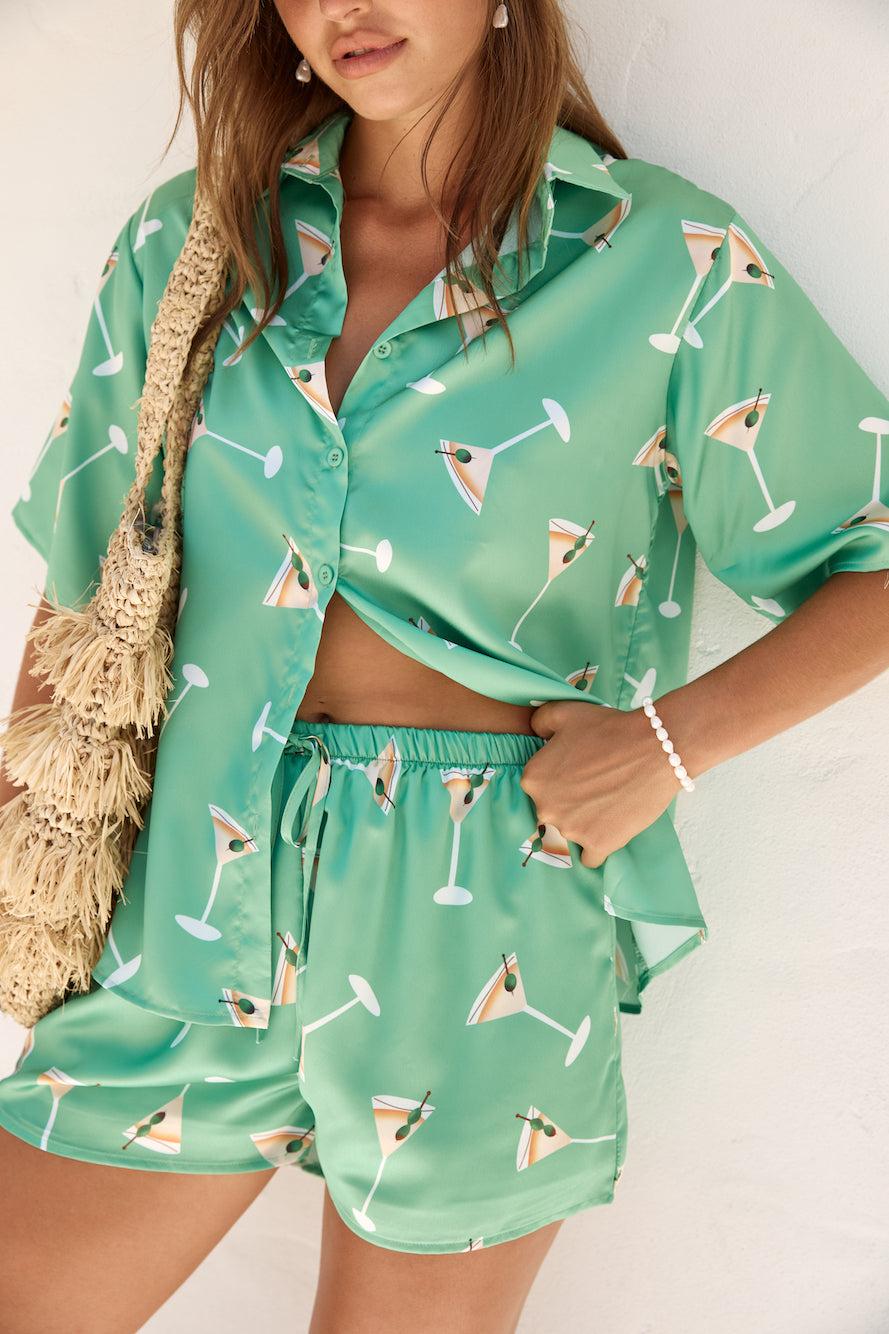 Happy Hour Satin Set Green Product Image