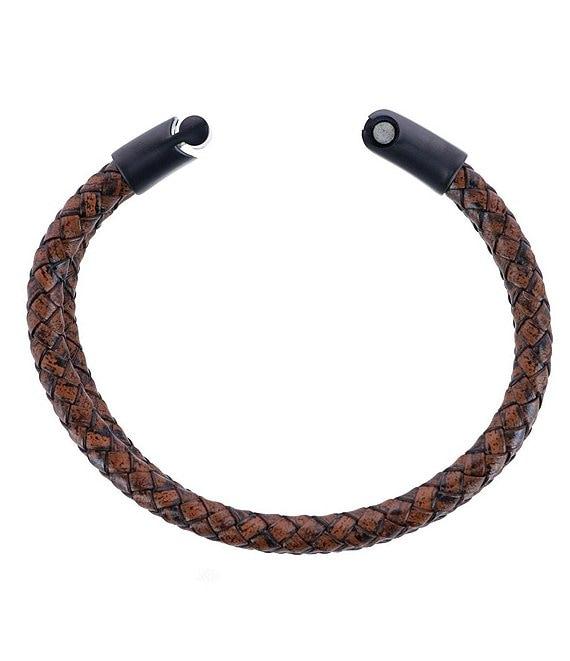 Trafalgar Simple 2 Band Braided Secure Clasp Leather Bracelet Product Image