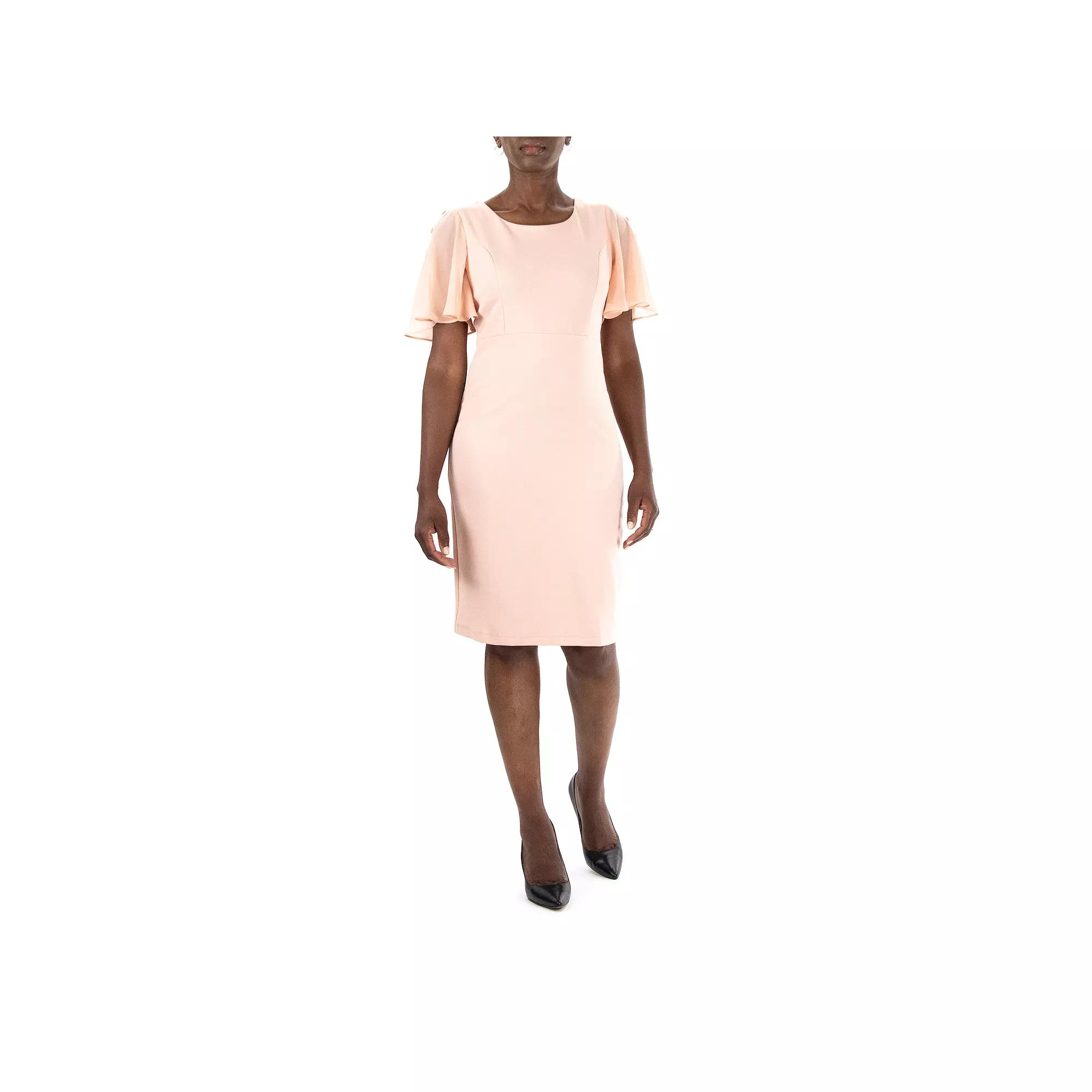 Women's Nina Leonard Jewelneck Flutter Sleeve Sheath Dress,  Product Image