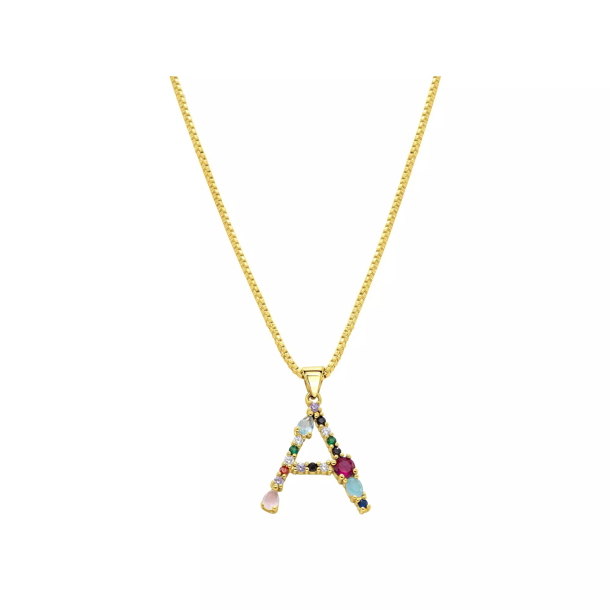 Adornia Gold Tone Multi Color Cubic Zirconia Initial Necklace, Women's,  Product Image
