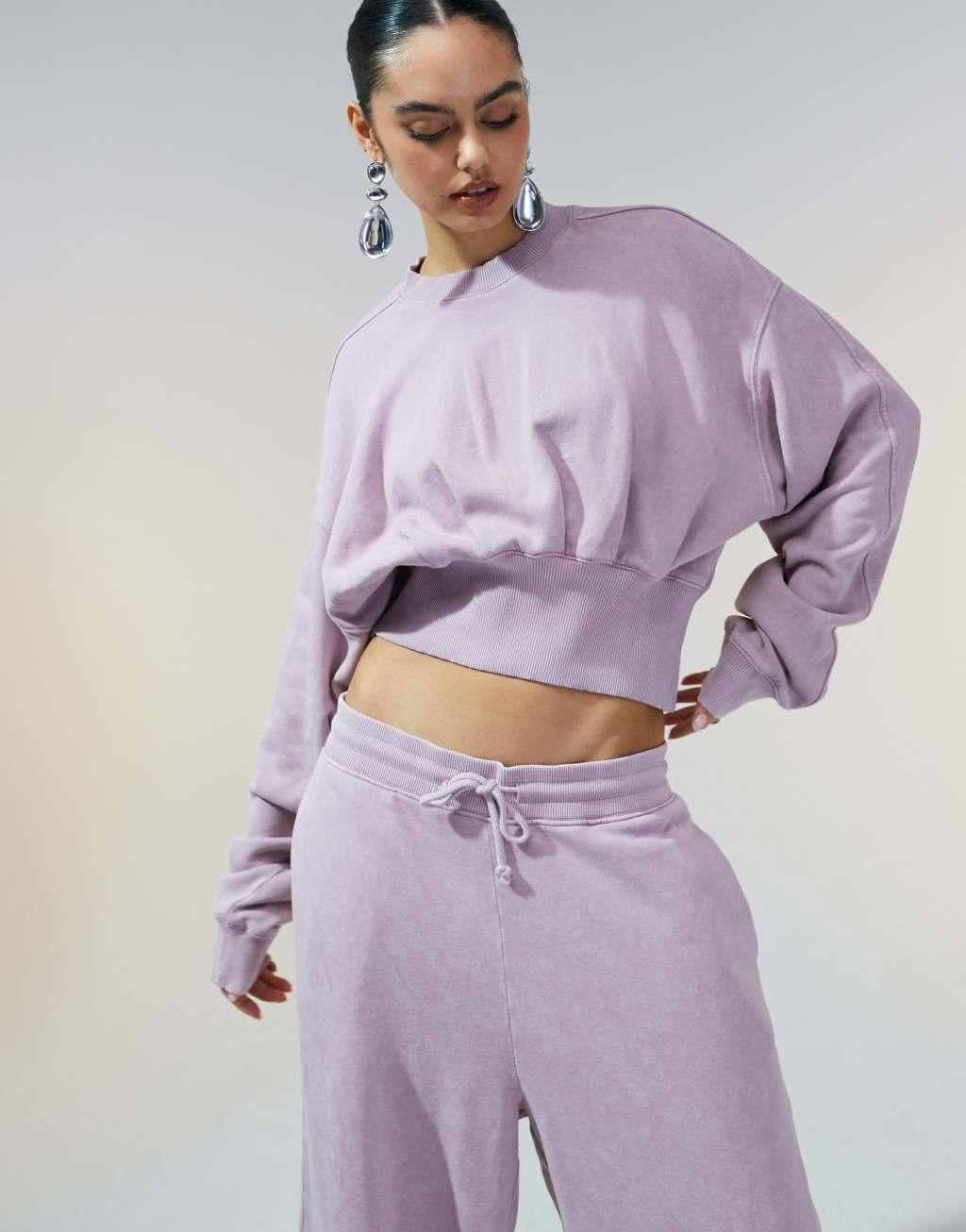 ASOS DESIGN oversized barrel leg sweatpants with seam detail in washed mauve - part of a set Product Image