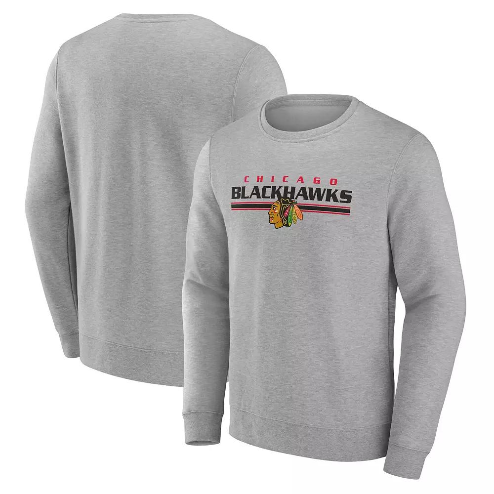 Men's Fanatics  Gray Chicago Blackhawks Block Party Fleece Pullover Sweatshirt, Size: Large, Grey Product Image