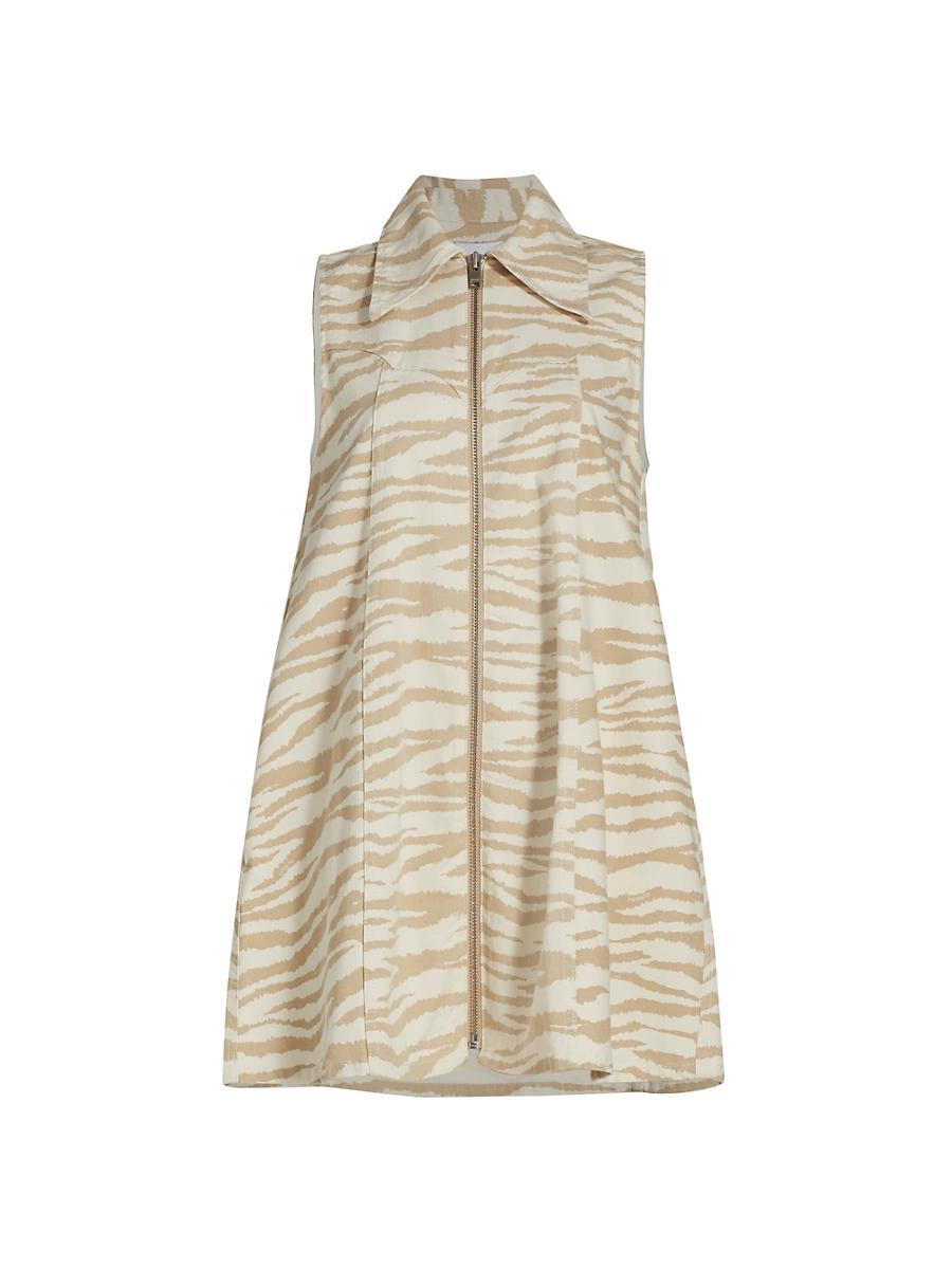 Womens Zebra-Print Denim Minidress Product Image
