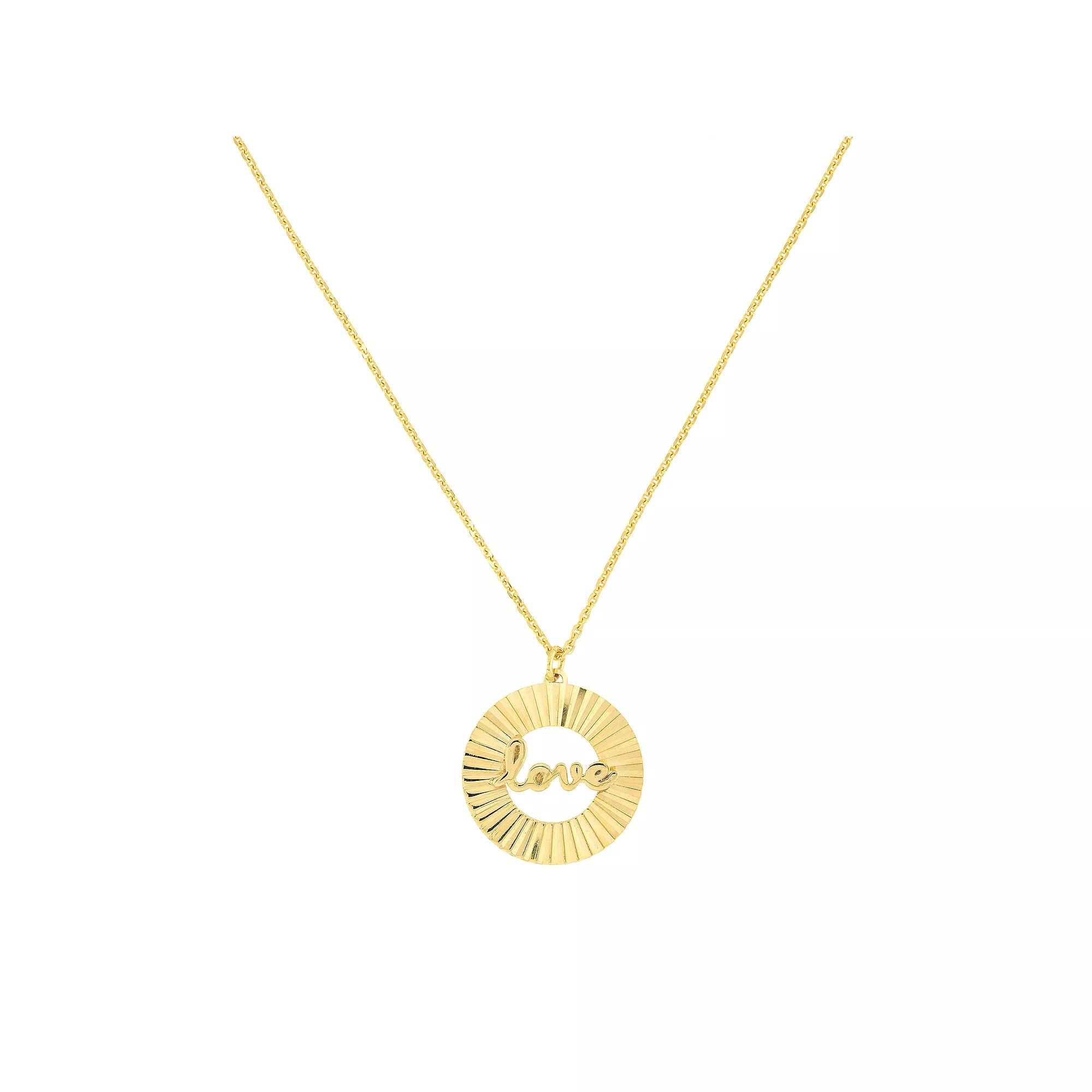 14k Gold "Love" Radiant Disk Adjustable Necklace, Women's, Size: 18" Product Image