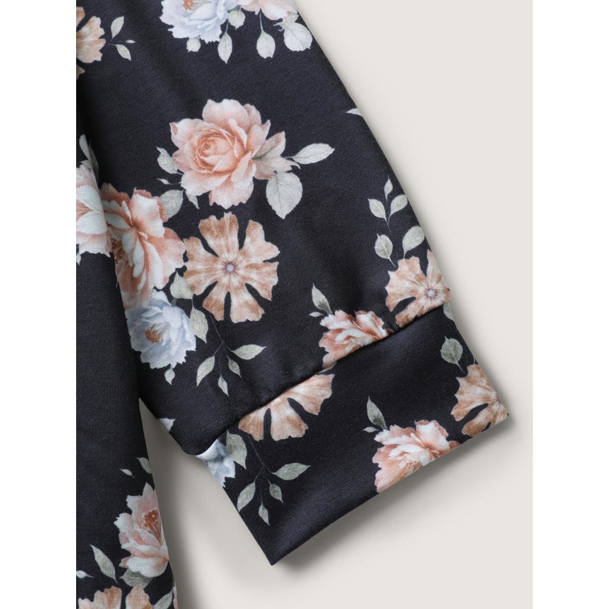 Plus Size Floral Print Ties Hooded Sweatshirt Women DimGray Leisure Drawstring Hooded Casual Sweatshirts BloomChic 10/M Product Image