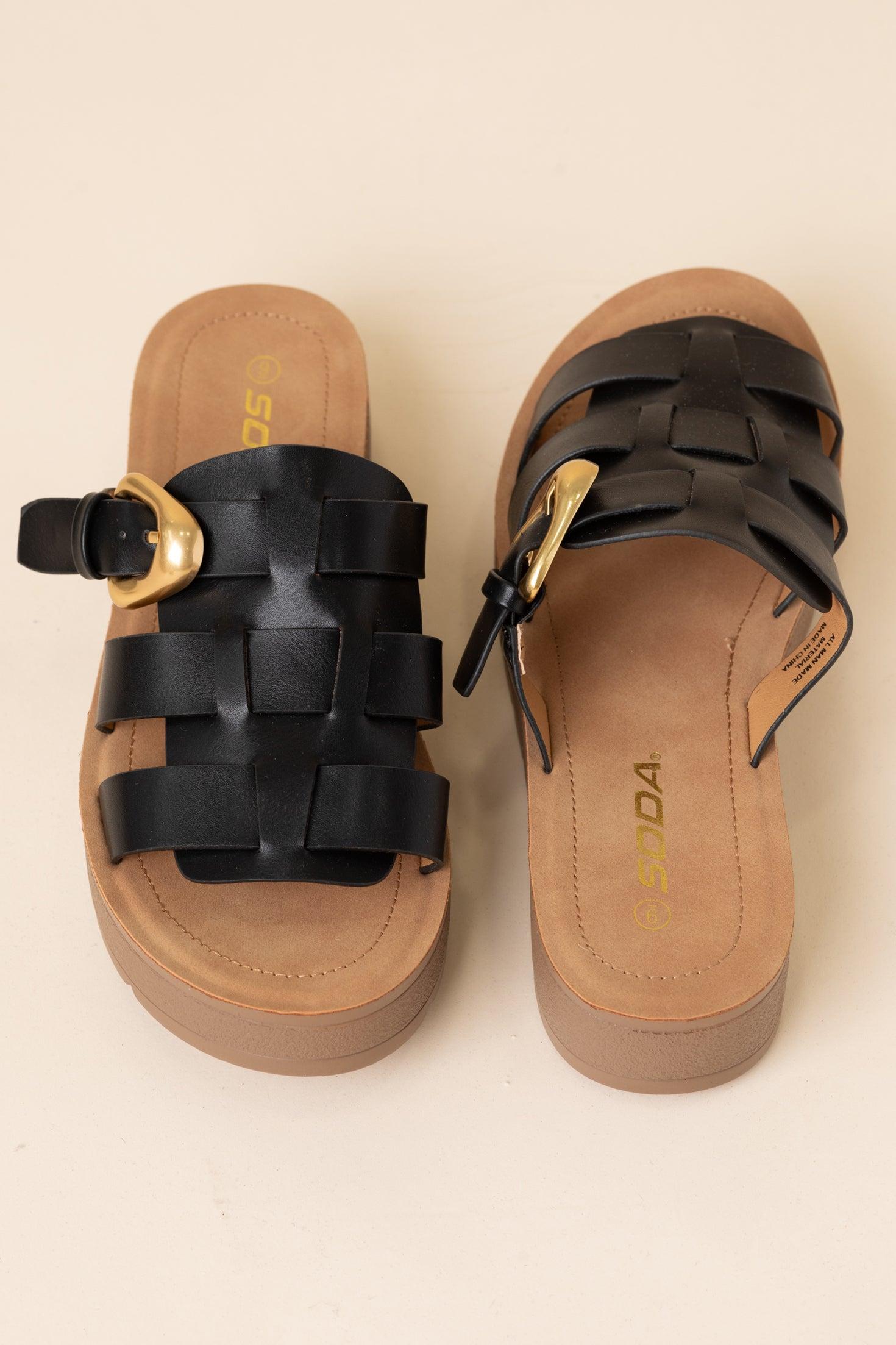 Platform Cage Slide On Sandal With Gold Buckle Product Image