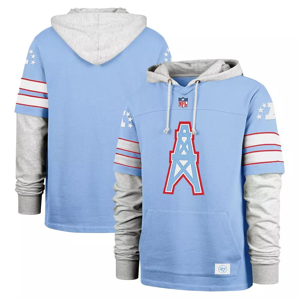 Men's '47 Light Blue Houston Oilers Gridiron Classics Double Header Blitz Throwback Cornerback Pullover Hoodie,  Product Image