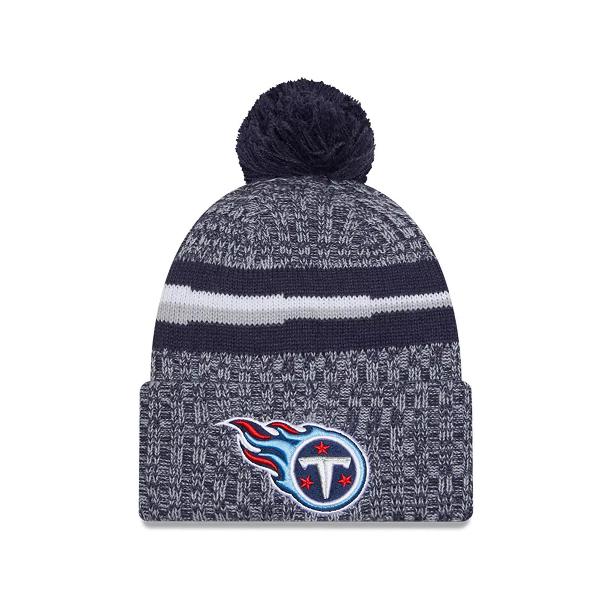 Men's New Era  Navy Tennessee Titans 2023 Sideline Cuffed Knit Hat With Pom, Blue Product Image