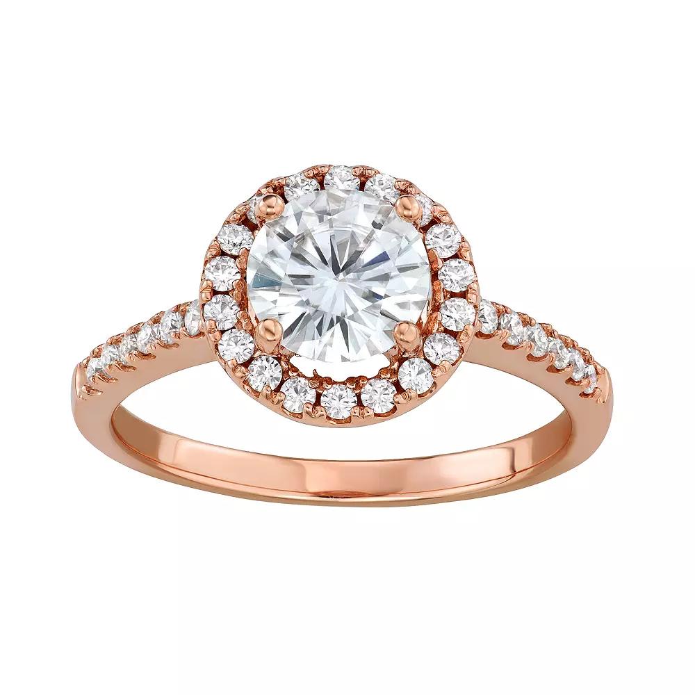 Charles & Colvard 14k Rose Gold 1 1/3 Carat T.W. Lab-Created Moissanite Halo Engagement Ring, Women's, Size: 8, 14k Pink Product Image