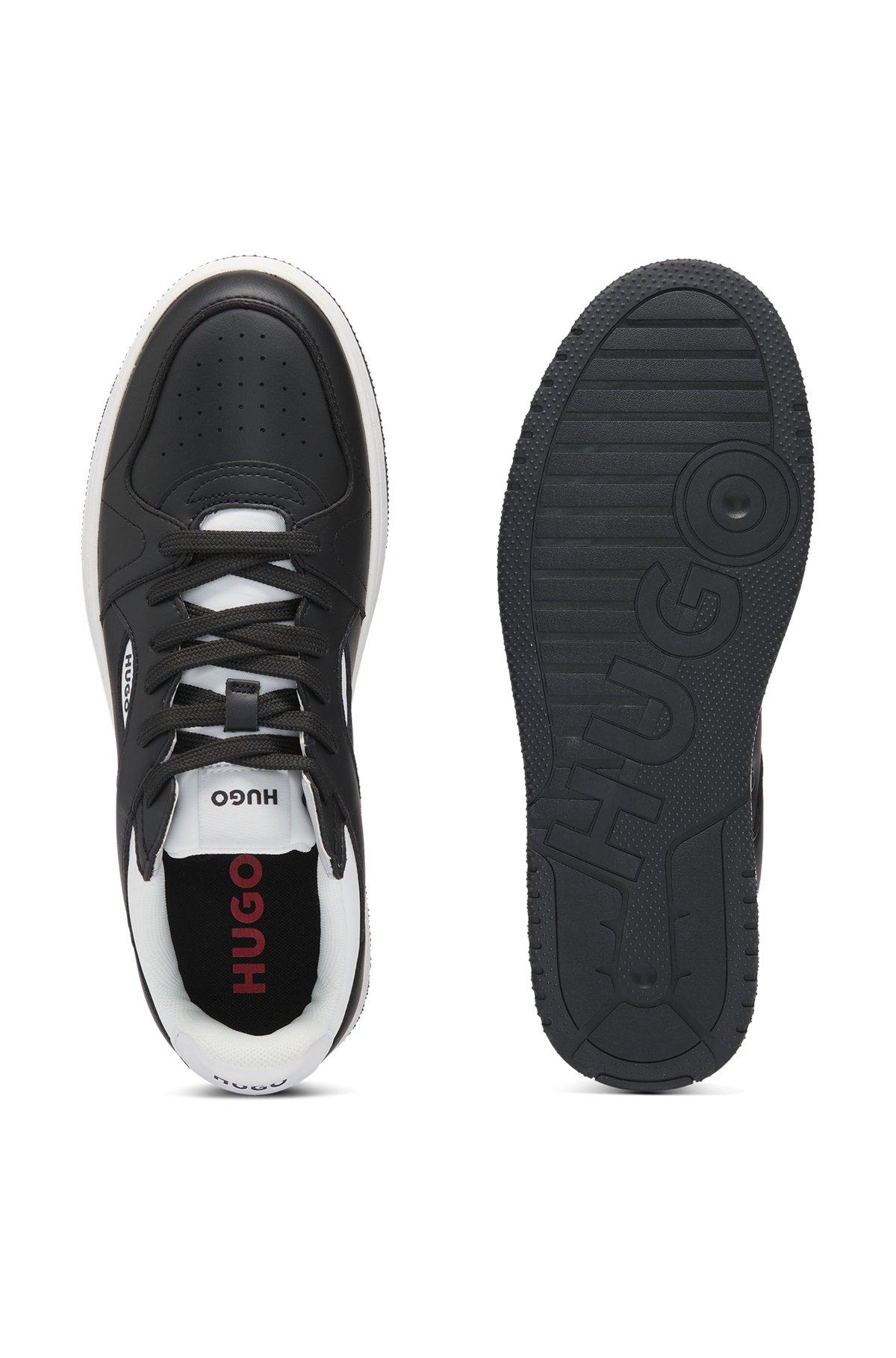 Faux-leather lace-up trainers with logo details Product Image