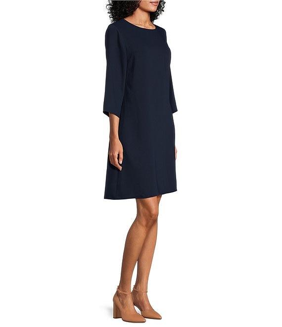 Caroline Rose Matte Crepe Crew Neck 3/4 Sleeve Pocketed Shift Dress Product Image