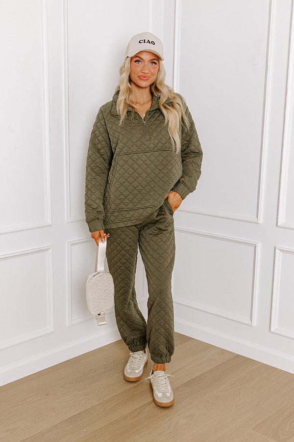 Paris Mornings Quilted Sweater In Dark Sage Product Image