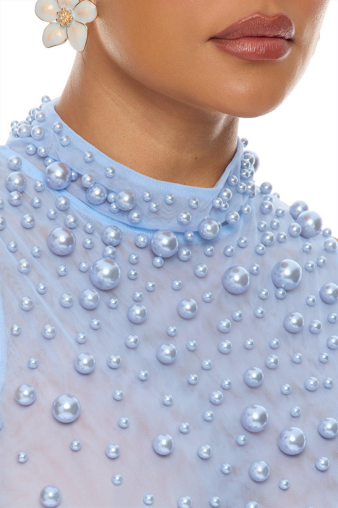Pure Bliss Sheer Pearl Bodysuit - Light Blue Female Product Image