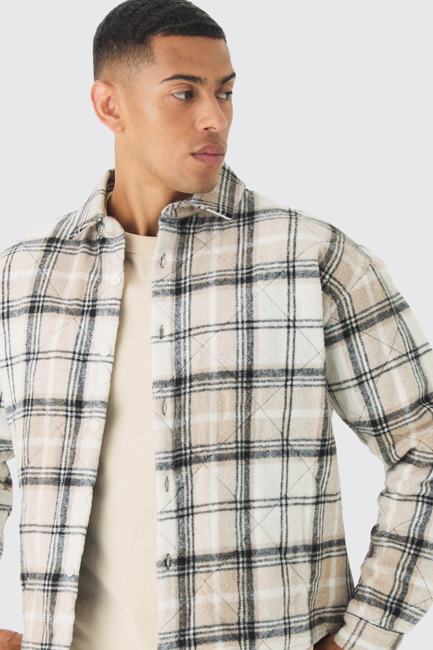 Oversized Quilted Flannel Shirt Jacket | boohooMAN USA Product Image