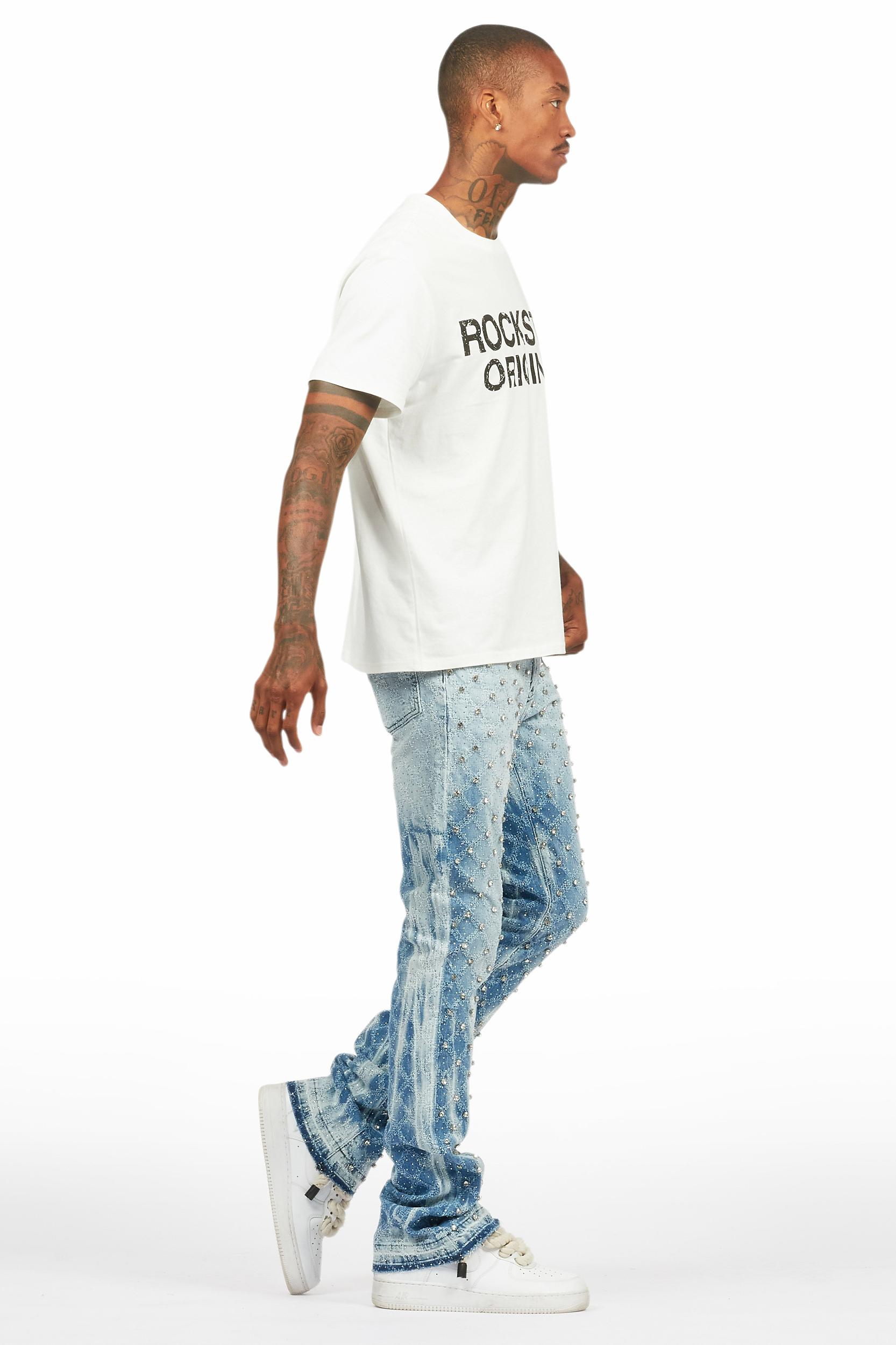 Glit Blue Rhinestone Stacked Flare Jean Male Product Image